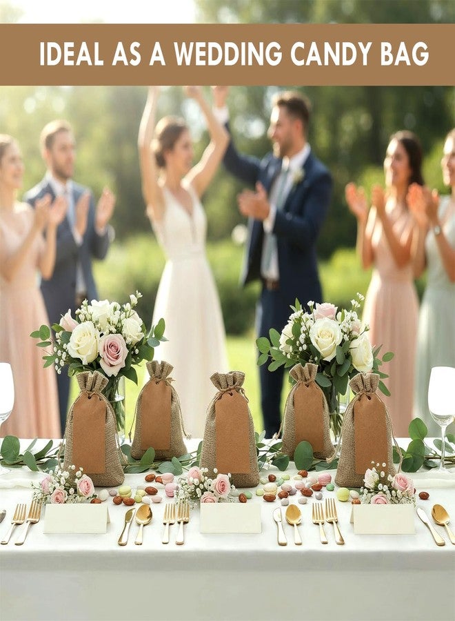 Lemecima 100 Pcs Burlap Gift Bags with 100 Pcs brown Paper Gift Tags with Drawstring Favor Bulk Burlap Sack Bags for DIY Wedding Party Craft(4 x 6 Inch,Light Brown) - Image 5